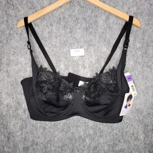 Delta Burke‎ Black Lace Trim Full Coverage Underwire Bra 40D Style 2364-49 New